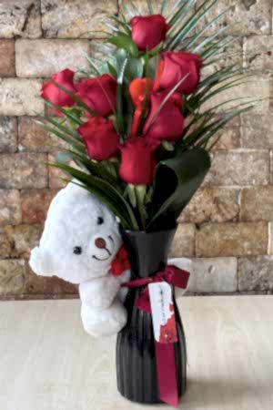 Rose and Teddy Bear in a Vase